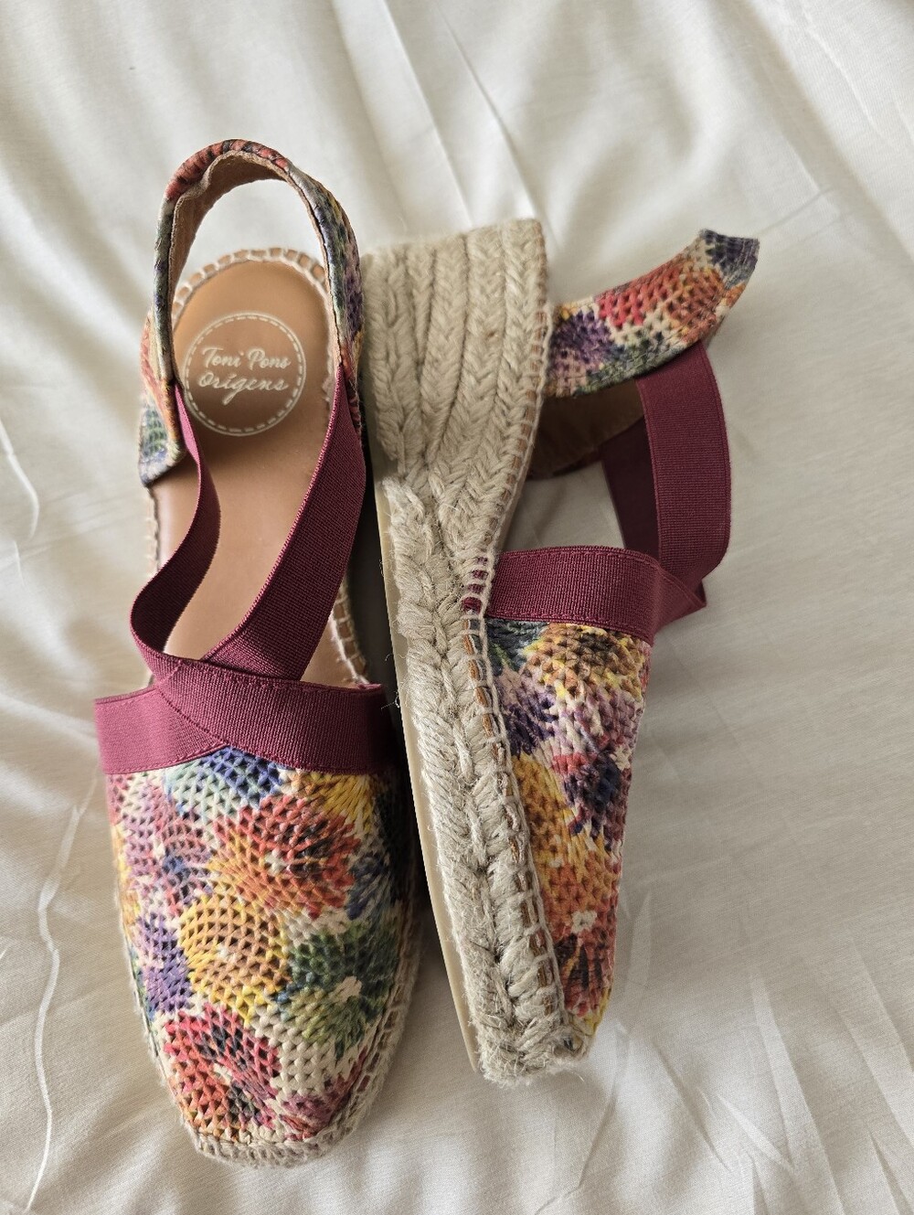 TONI PONS Multicolor Woven Floral Espadrille Wedge Sandals 7.5-8 (EU 38) - EUC